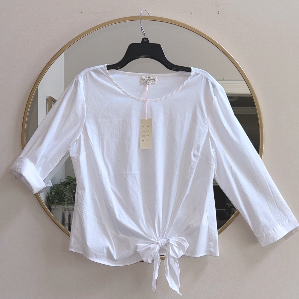 Grand & Greene with Love White Tie-Front Blouse
